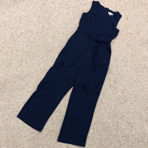 Tahari Navy Blue Sleeveless One-Piece Jumpsuit with Tie Sash Size 2 - Picture 10 of 10